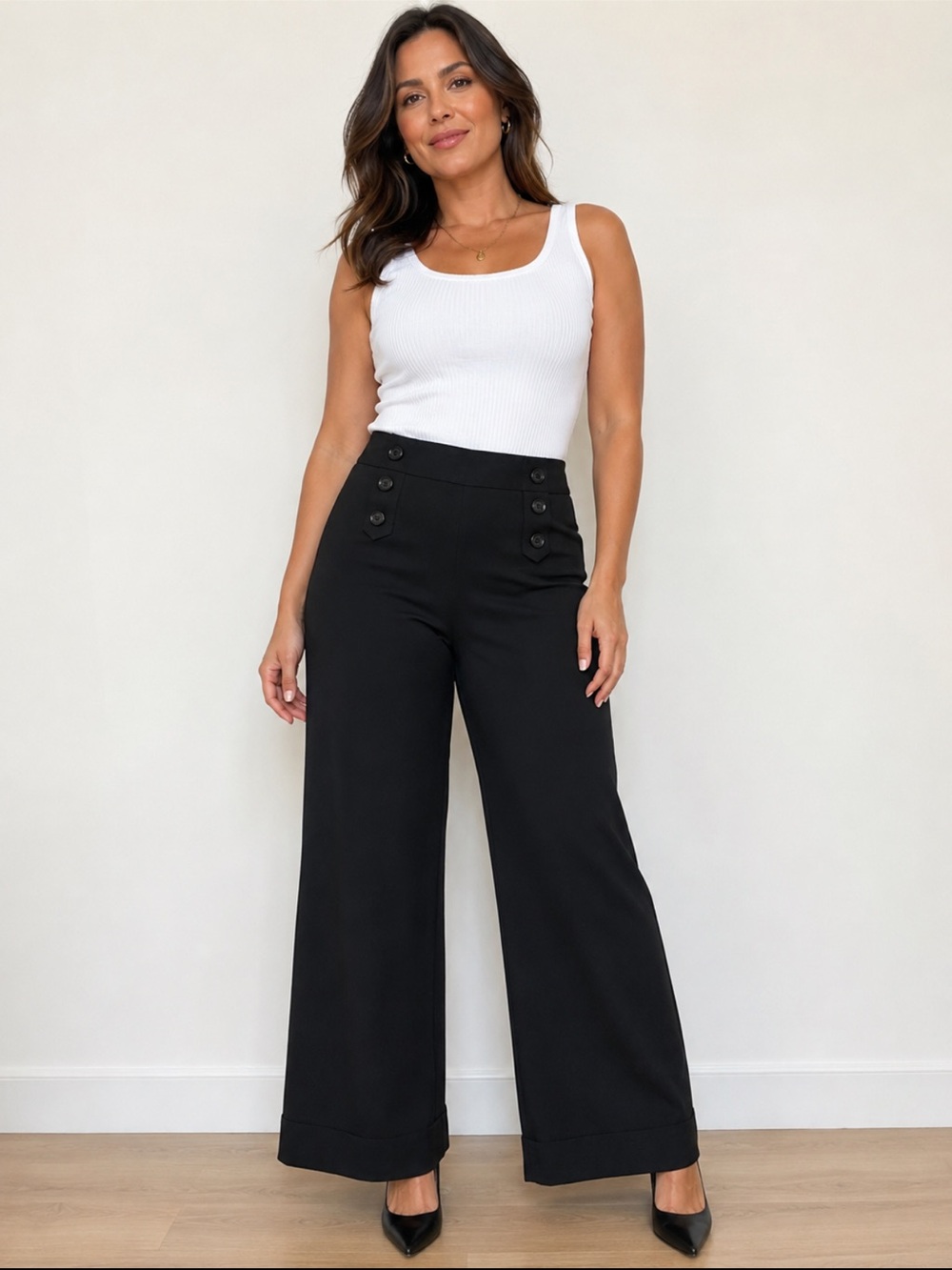 Express Black High-Waist Wide Leg Pants with Button‎ Detail - Size 10R